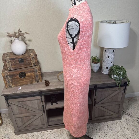 Anthropologie Daily Practice Mock Neck Ribbed Knit Midi Dress Sz M Coral Casual - Picture 4 of 8